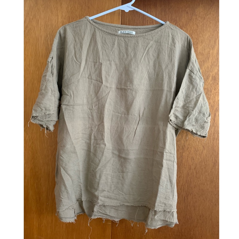 Black Crane Raw Hem Top